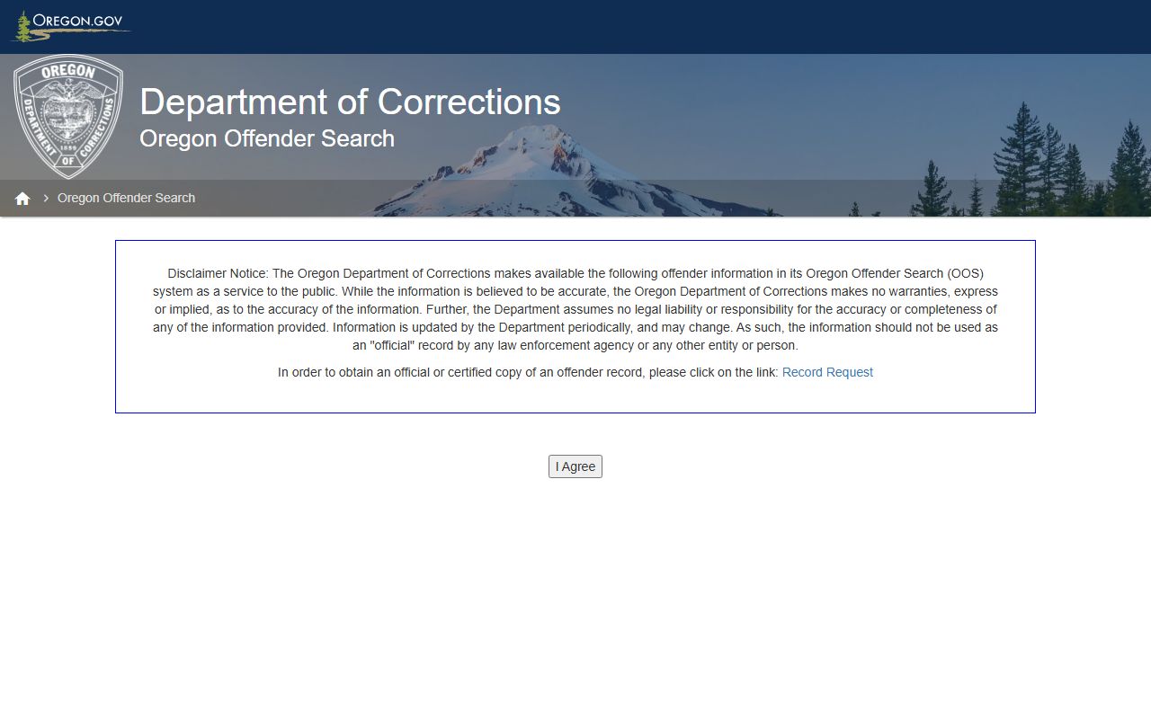 Oregon DOC public offender search page