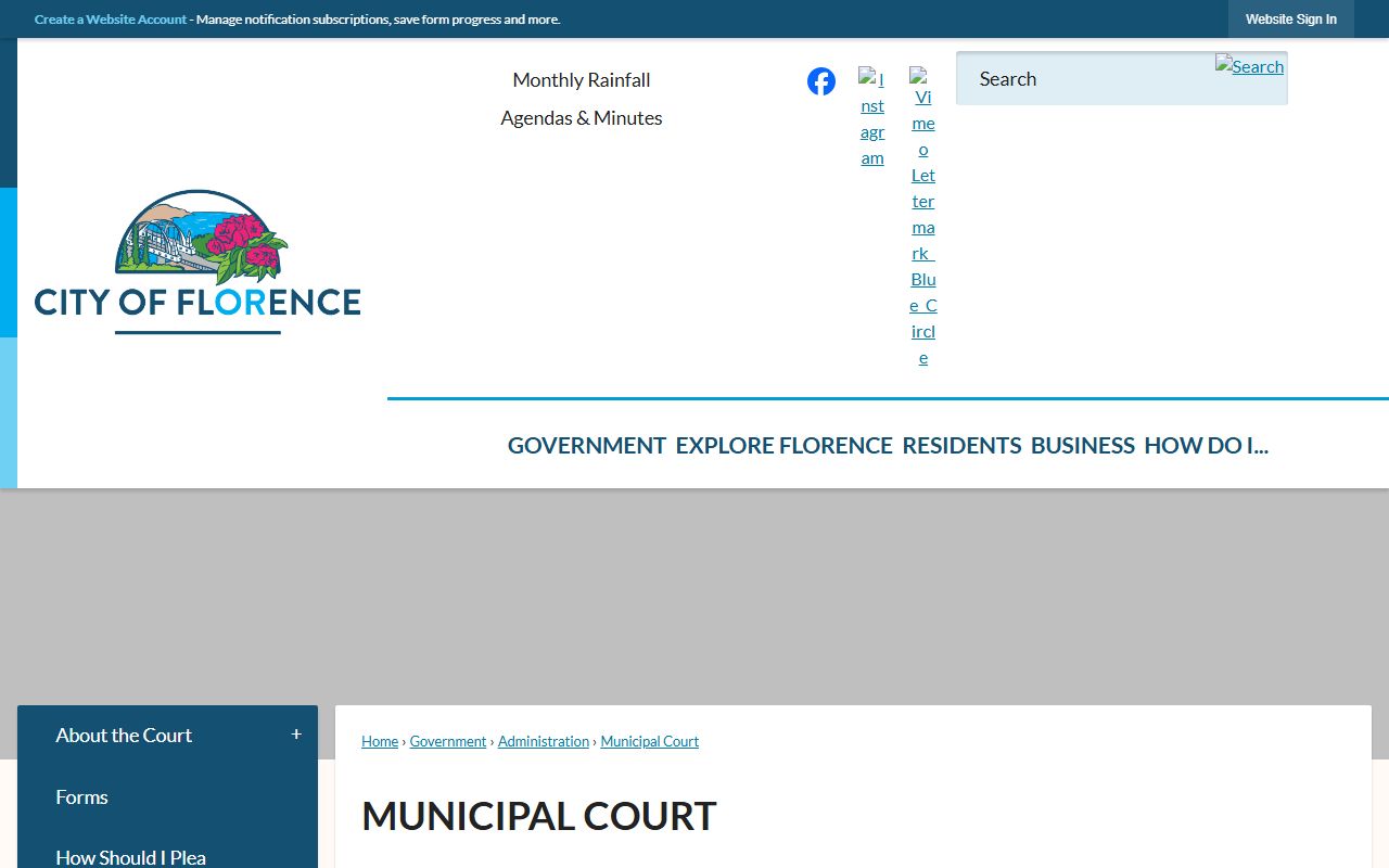 Lane County court dockets Florence Municipal Court page