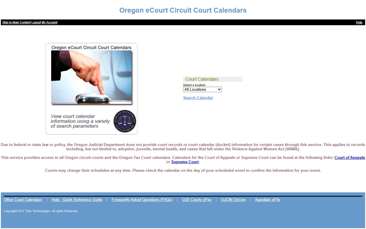 Lane County court dockets OJD Circuit and Tax Court calendar search