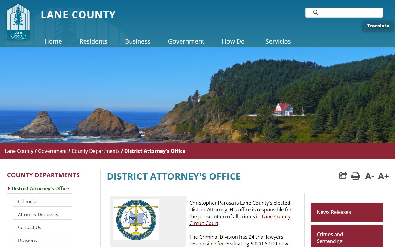 Lane County criminal court records District Attorney office source