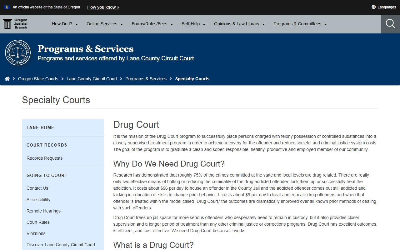 Lane County Circuit Court specialty courts information