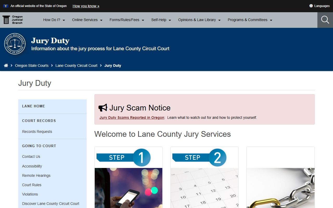 Lane County Circuit Court jury duty page