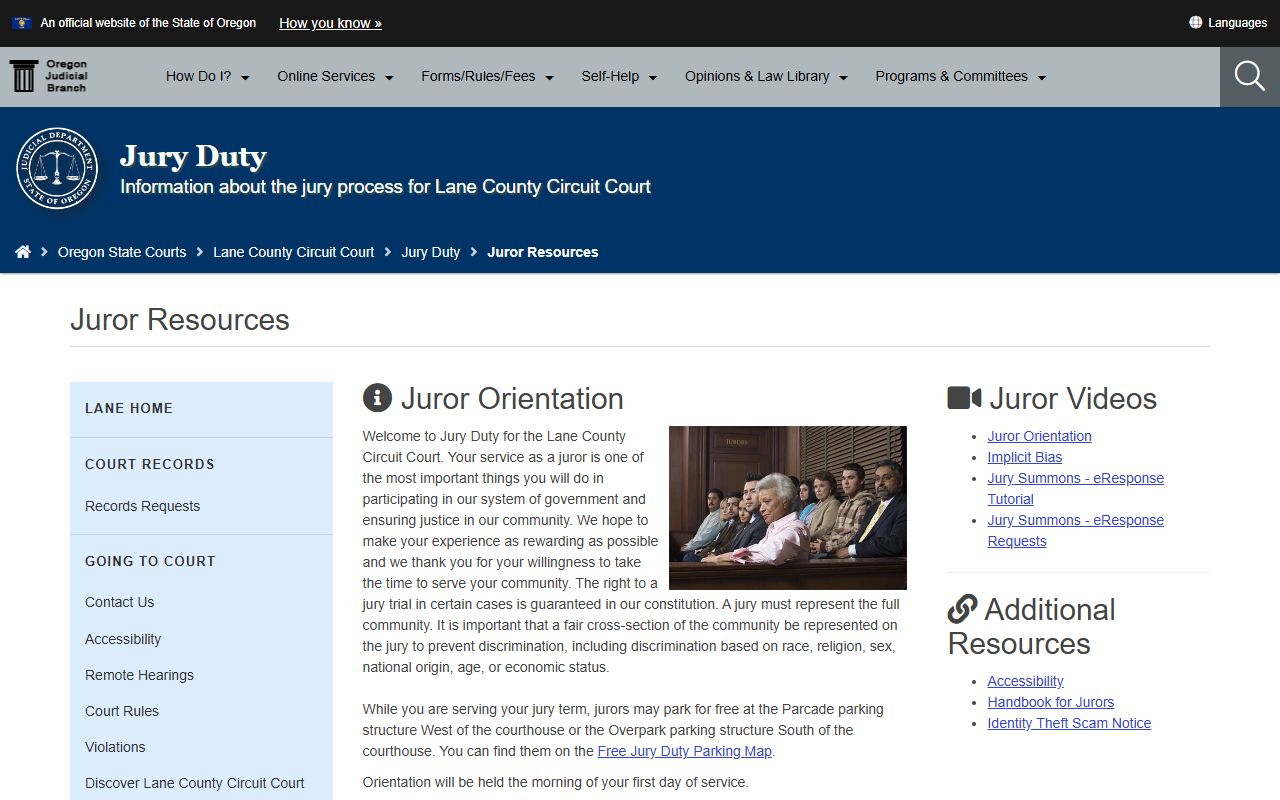 Lane County Circuit Court juror resources page