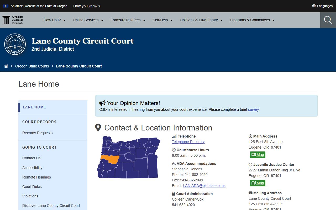 Lane County court records Circuit Court courthouse information