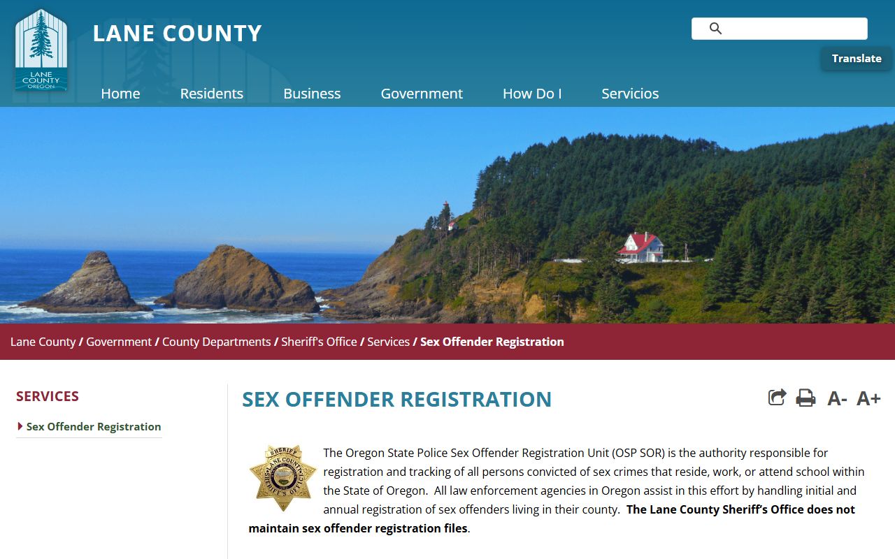 Lane County court records sheriff sex offender registration page