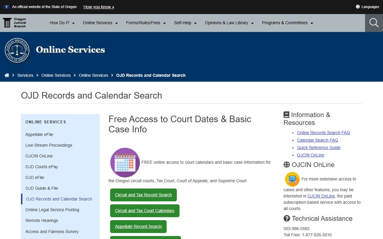 Lane County court records OJD records and calendar search hub