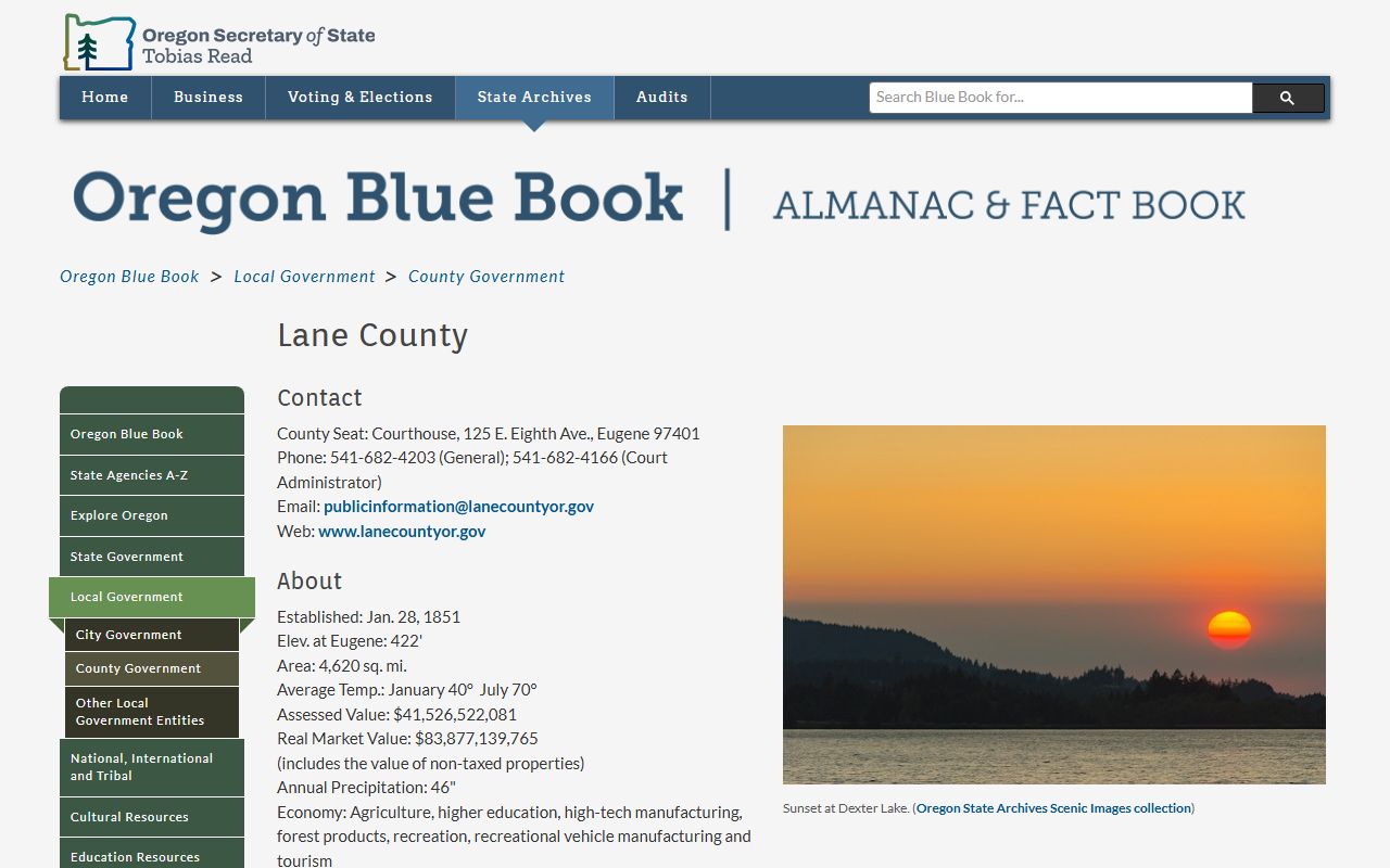 Lane County court records Oregon Blue Book county history