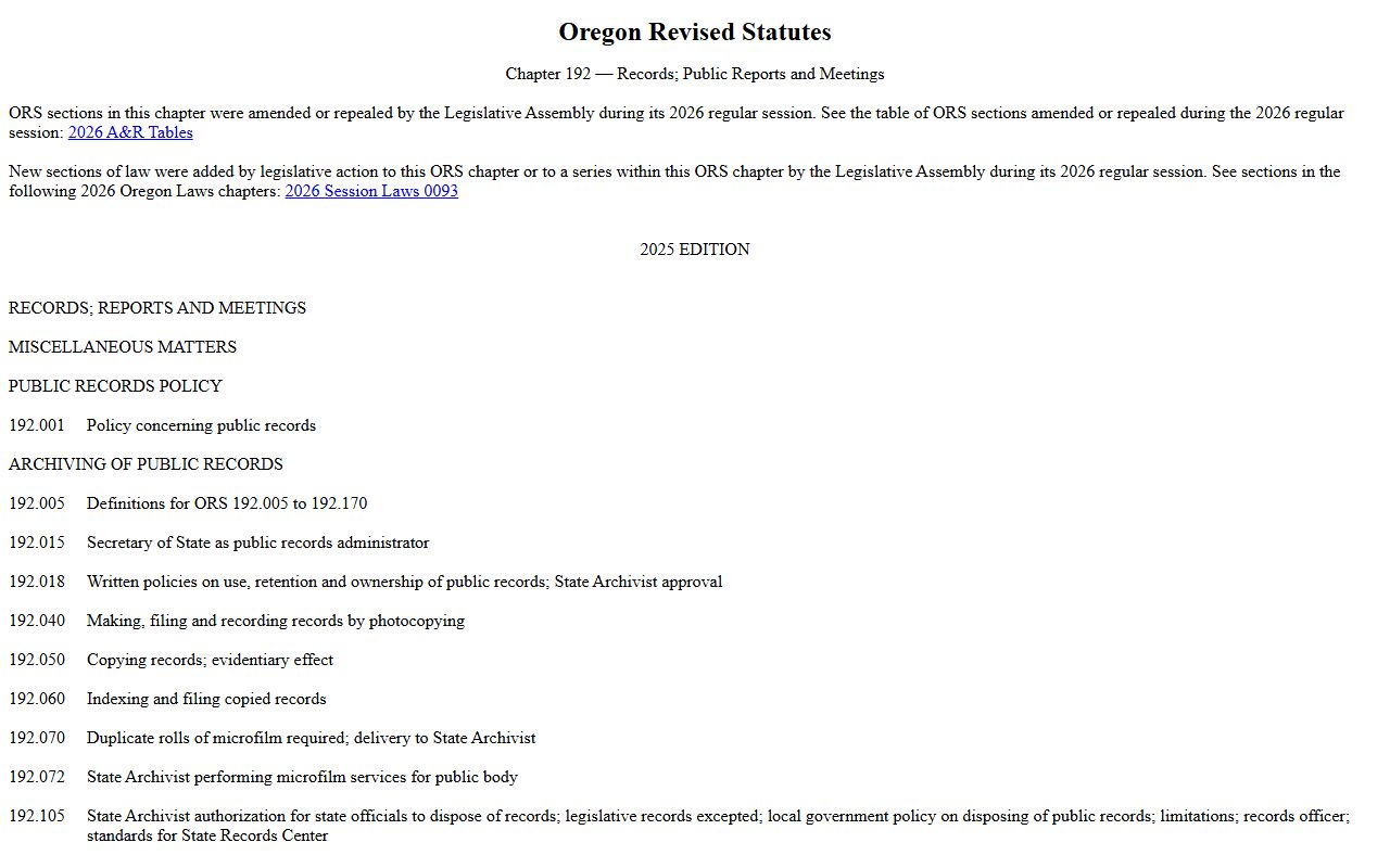 Lane County court records Oregon public records statutes