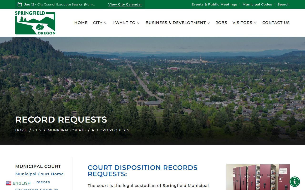 Lane County court records Springfield Municipal Court record request page