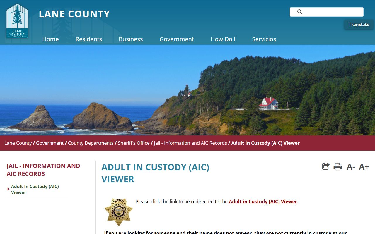 Lane County Adult in Custody Viewer court contact fallback list