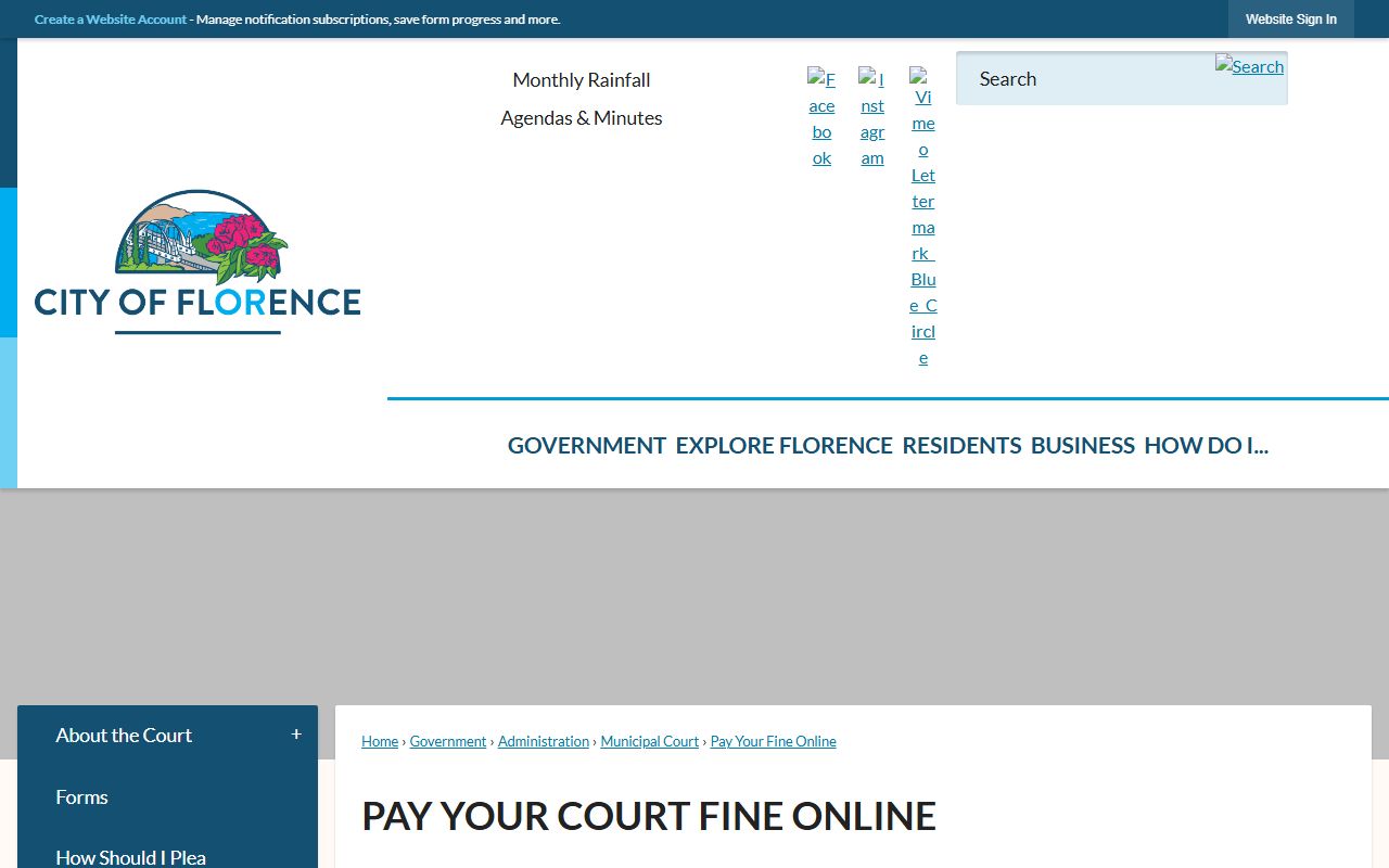 Lane County traffic court records Florence Municipal Court fine payment