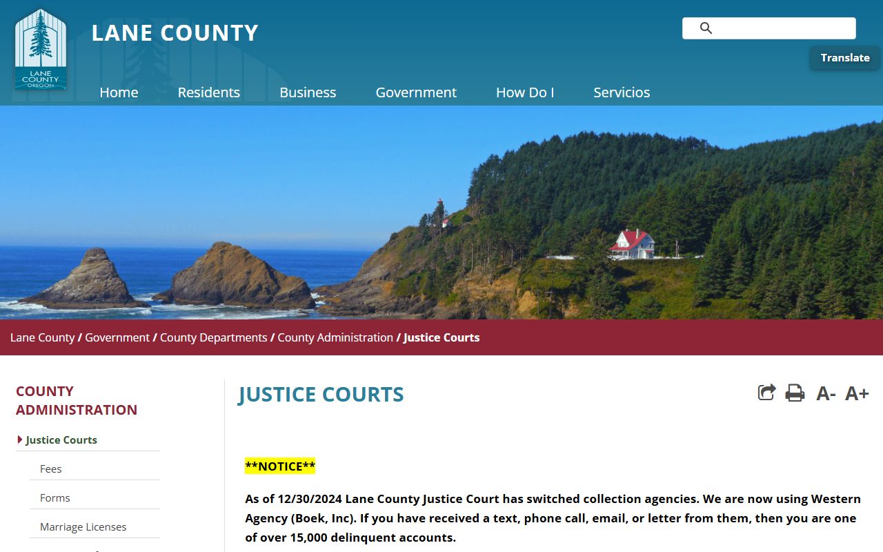 Lane County traffic court records Lane Justice Court