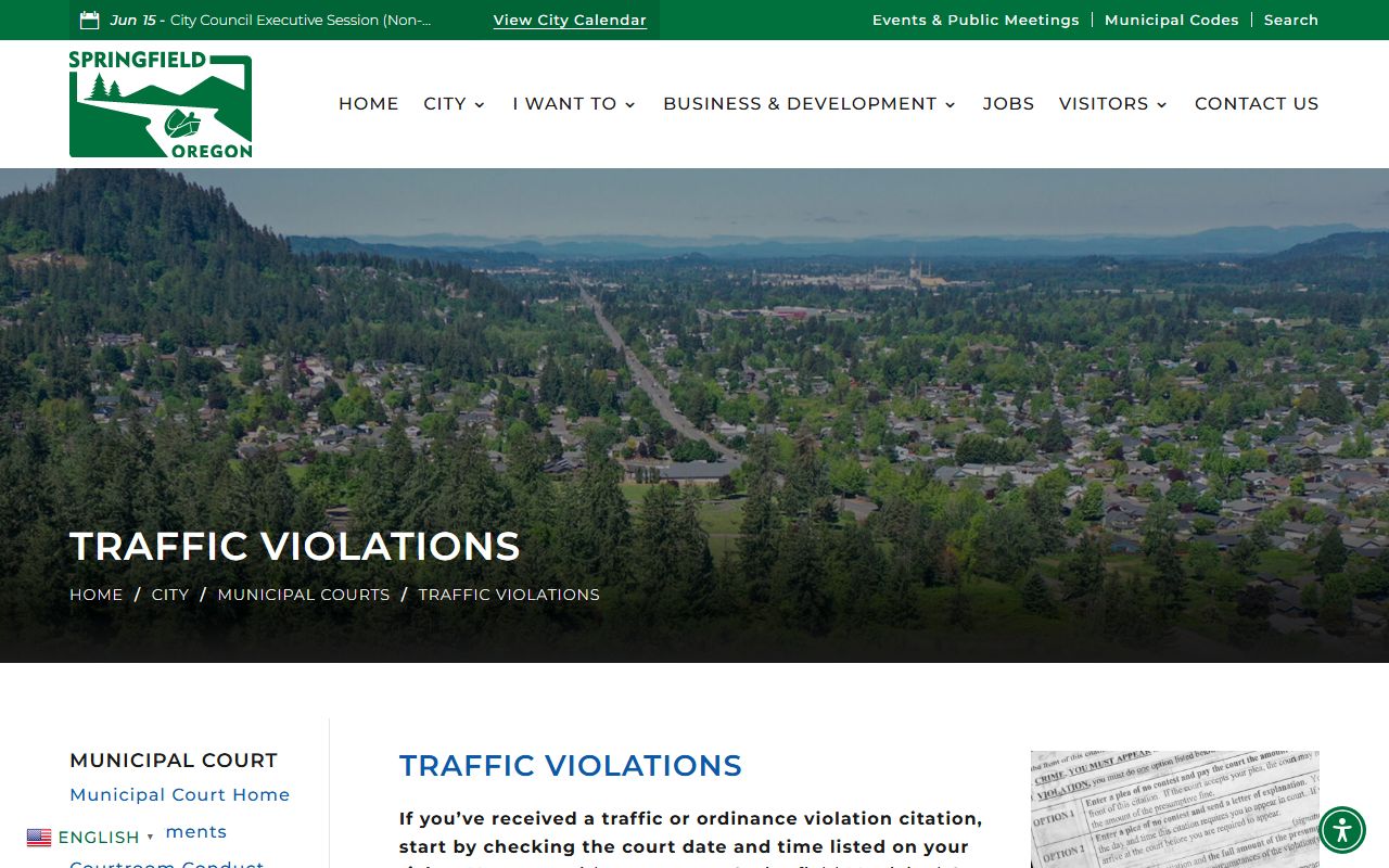 Lane County traffic court records Springfield Municipal Court traffic violations