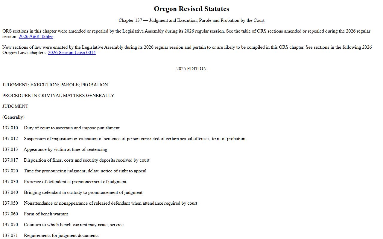 Oregon Revised Statutes chapter 137 page